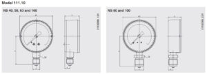 ابعاد فشارسنج (مانومتر) ویکا WIKA مدل 111.10 , 111.12 - پیشرو صنعت ازما