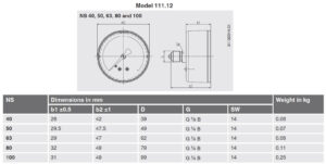 ابعاد 3 فشارسنج (مانومتر) ویکا WIKA مدل 111.10 , 111.12 - پیشرو صنعت ازما
