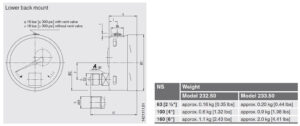 ابعاد 3 فشارسنج (مانومتر) ویکا WIKA مدل 232.50 , 233.50 - پیشرو صنعت آزما