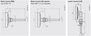ابعاد دماسنج بی متال (ترمومتر) ویکا WIKA مدل A52 , R52 - پیشرو صنعت آزما