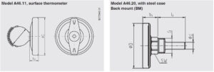 ابعاد دماسنج بی متال (ترمومتر) ویکا WIKA مدل A46 - پیشرو صنعت آزما