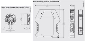 ابعاد ترانسمیتر دما هد مونت و ریل مونت ویکا WIKA مدل T15.H و T15.R - پیشرو صنعت آزما