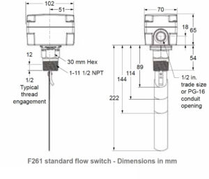 ابعاد فلوسوئیچ تیغه ای (Flow Switch) جانسون کنترل Johnson Controls مدل F261KB-11C - پیشرو صنعت آزما